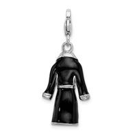 Sterling Silver 3-D Enameled Black Robe W/Lobster Claw Clasp Clasp Charm Charms