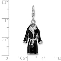 Sterling Silver 3-D Enameled Black Robe W/Lobster Claw Clasp Clasp Charm Charms