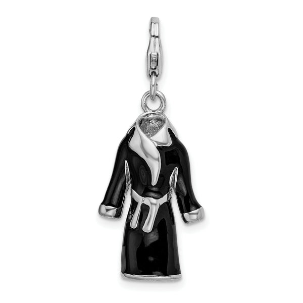 Sterling Silver 3-D Enameled Black Robe W/Lobster Claw Clasp Clasp Charm Charms