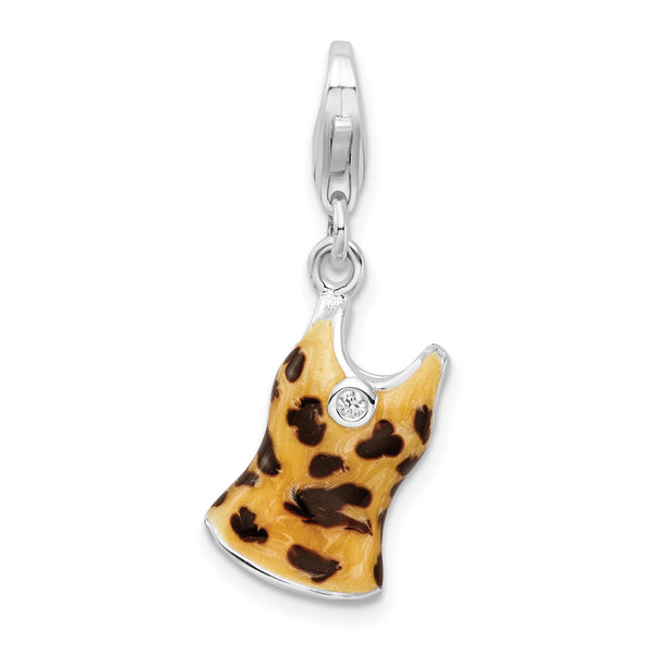 Sterling Silver CZ BlackYellow Enamel Tank Top W/Lobster Claw Clasp Clasp Charm Charms
