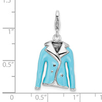 Sterling Silver 3-D Enameled Blue Jacket W/Lobster Claw Clasp Clasp Charm Charms
