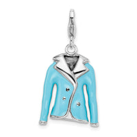 Sterling Silver 3-D Enameled Blue Jacket W/Lobster Claw Clasp Clasp Charm Charms