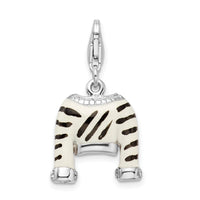 Sterling Silver CZ Polished Enamel Zebra Jacket W/Lobster Claw Clasp Clasp Charm Charms
