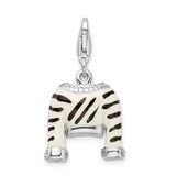 Sterling Silver CZ Polished Enamel Zebra Jacket W/Lobster Claw Clasp Clasp Charm Charms