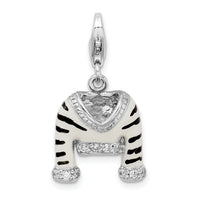 Sterling Silver CZ Polished Enamel Zebra Jacket W/Lobster Claw Clasp Clasp Charm Charms