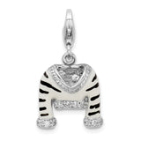 Sterling Silver CZ Polished Enamel Zebra Jacket W/Lobster Claw Clasp Clasp Charm Charms
