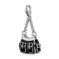 925 Sterling Silver 3-D Enameled Black Handbag with Lobster Clasp Charm