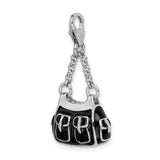 925 Sterling Silver 3-D Enameled Black Handbag with Lobster Clasp Charm