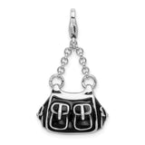 925 Sterling Silver 3-D Enameled Black Handbag with Lobster Clasp Charm