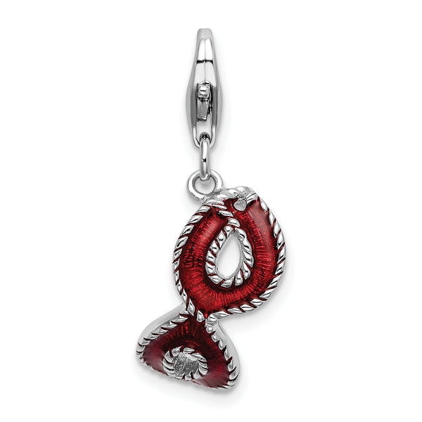 Sterling Silver Red Enameled Mask W/Lobster Claw Clasp Clasp Charm Charms