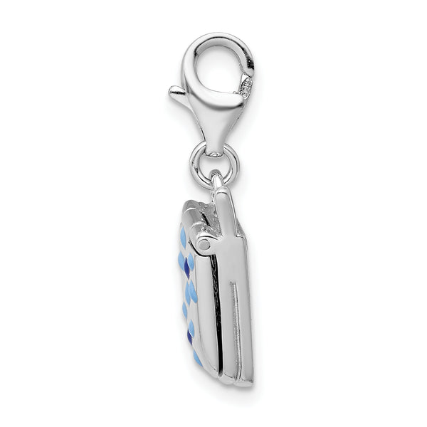 925 Sterling Silver Flower Enamel Movable Cell Phone with Lobster Clasp Charm