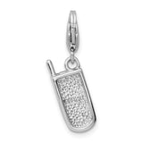 925 Sterling Silver Flower Enamel Movable Cell Phone with Lobster Clasp Charm