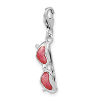 Sterling Silver Enameled Coral Heart Sunglasses W/Lobster Claw Clasp Clasp Charm Charms