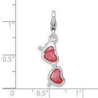 Sterling Silver Enameled Coral Heart Sunglasses W/Lobster Claw Clasp Clasp Charm Charms