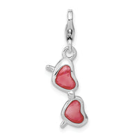 Sterling Silver Enameled Coral Heart Sunglasses W/Lobster Claw Clasp Clasp Charm Charms