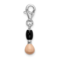Sterling Silver Black & Pink Enamel Blush Brush W/Lobster Claw Clasp Clasp Charm Charms