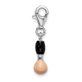 Sterling Silver Black & Pink Enamel Blush Brush W/Lobster Claw Clasp Clasp Charm Charms