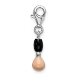 Sterling Silver Black & Pink Enamel Blush Brush W/Lobster Claw Clasp Clasp Charm Charms