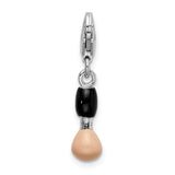 Sterling Silver Black & Pink Enamel Blush Brush W/Lobster Claw Clasp Clasp Charm Charms