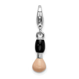 Sterling Silver Black & Pink Enamel Blush Brush W/Lobster Claw Clasp Clasp Charm Charms