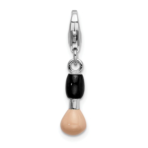 Sterling Silver Black & Pink Enamel Blush Brush W/Lobster Claw Clasp Clasp Charm Charms