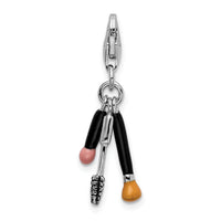 Amore La Vita Sterling Silver Rhodium-plated Polished 3-D Enameled Polished Makeup Charm with Fancy Lobster Clasp QCC238