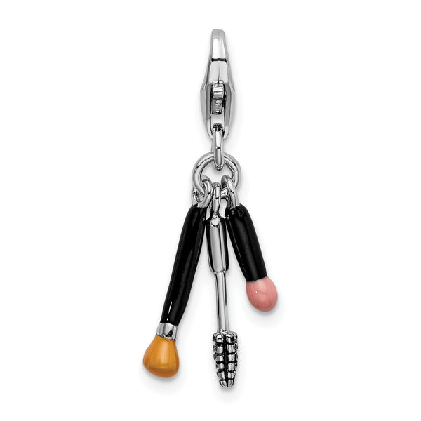 Amore La Vita Sterling Silver Rhodium-plated Polished 3-D Enameled Polished Makeup Charm with Fancy Lobster Clasp QCC238