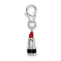 Sterling Silver 3-D Enameled Red Lipstick W/Lobster Claw Clasp Clasp Charm Charms