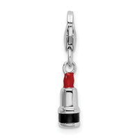 Sterling Silver 3-D Enameled Red Lipstick W/Lobster Claw Clasp Clasp Charm Charms