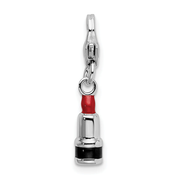 Sterling Silver 3-D Enameled Red Lipstick W/Lobster Claw Clasp Clasp Charm Charms