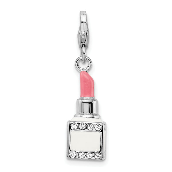 Amore La Vita Sterling Silver Rhod-pl Enameled Swarovski Lipstick Charm