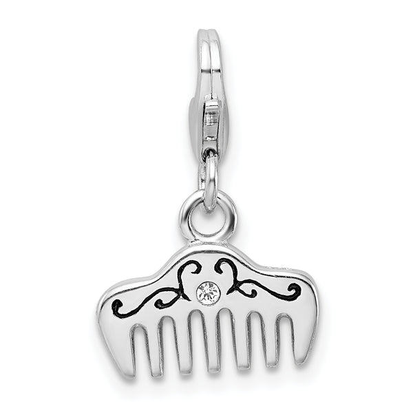 Sterling Silver Swarovski Element & Enamel Comb w/Lobster Clasp Charm