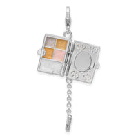 Sterling Silver Enameled Eyeshadow Compact W/Lobster Claw Clasp Clasp Charm Charms