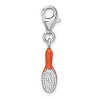 Sterling Silver Orange Enameled Hair Brush W/Lobster Claw Clasp Clasp Charm Charms