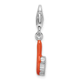 Sterling Silver Orange Enameled Hair Brush W/Lobster Claw Clasp Clasp Charm Charms