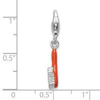 Sterling Silver Orange Enameled Hair Brush W/Lobster Claw Clasp Clasp Charm Charms