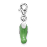 Sterling Silver Green Enameled Hair Dryer W/Lobster Claw Clasp Clasp Charm Charms