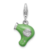 Sterling Silver Green Enameled Hair Dryer W/Lobster Claw Clasp Clasp Charm Charms