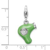Sterling Silver Green Enameled Hair Dryer W/Lobster Claw Clasp Clasp Charm Charms
