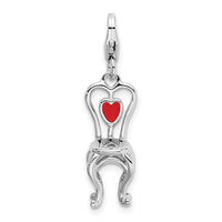 Sterling Silver 3-D Enameled Chair With Heart W/Lobster Claw Clasp Clasp Charm Charms