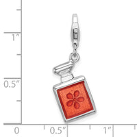 Sterling Silver 3-D Orange Enamel Perfume Bottle W/Lobster Claw Clasp Clasp Charm Charms