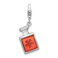 Sterling Silver 3-D Orange Enamel Perfume Bottle W/Lobster Claw Clasp Clasp Charm Charms