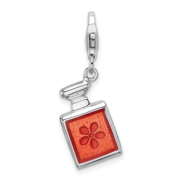 Sterling Silver 3-D Orange Enamel Perfume Bottle W/Lobster Claw Clasp Clasp Charm Charms