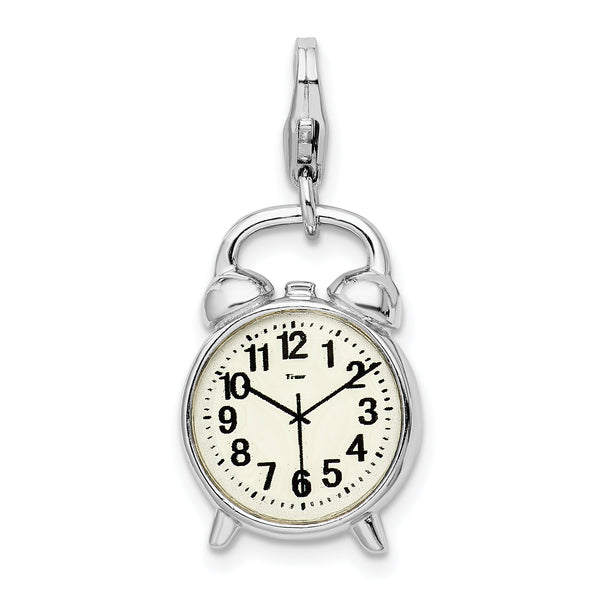 Goldia Sterling Silver 3-D Alarm Clock w/Lobster Claw Clasp Charm