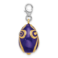 Amore LaVita Sterling Silver Gold-Plated Swarovski Element Purple Egg with Lobster Charm