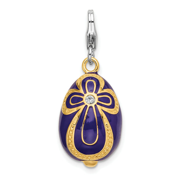 Amore LaVita Sterling Silver Gold-Plated Swarovski Element Purple Egg with Lobster Charm