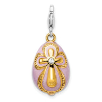 Amore LaVita Sterling Silver Gold-Plated Swarovski Element Pink Egg with Lobster Charm