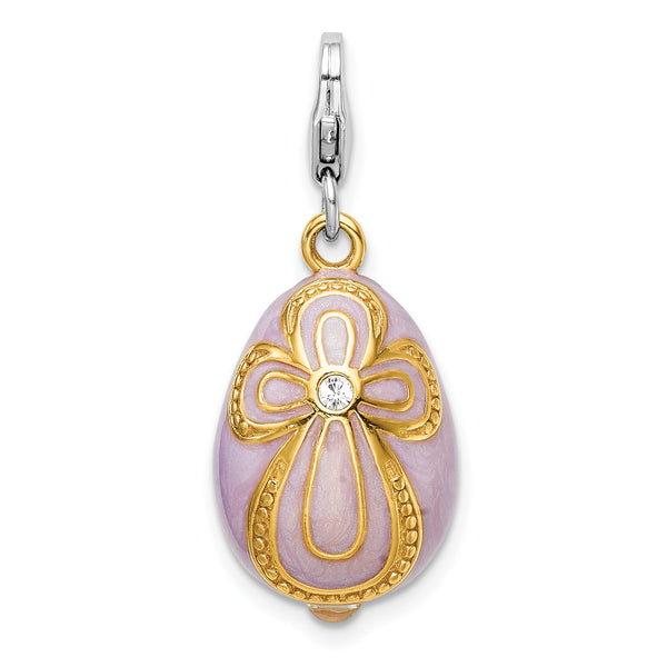 Amore LaVita Sterling Silver Gold-Plated Swarovski Element Pink Egg with Lobster Charm