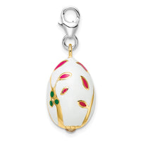 Sterling Silver 3-D Enameled Gold-plated White Egg W/Lobster Claw Clasp Clasp Charm Charms