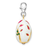 Sterling Silver 3-D Enameled Gold-plated White Egg W/Lobster Claw Clasp Clasp Charm Charms